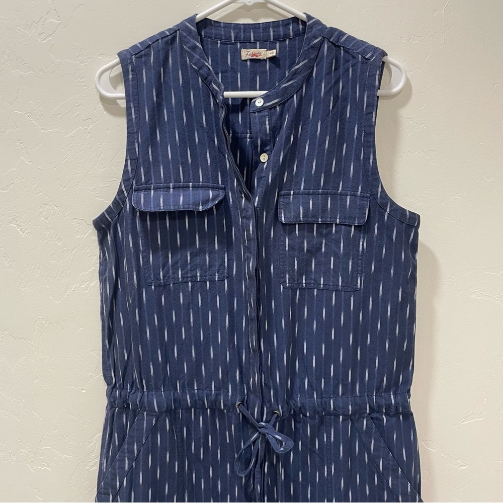 Faherty Saylor Midi Dress in Midnight Ikat Womens Medium Pockets Blue Sleeveless - Picture 5 of 15